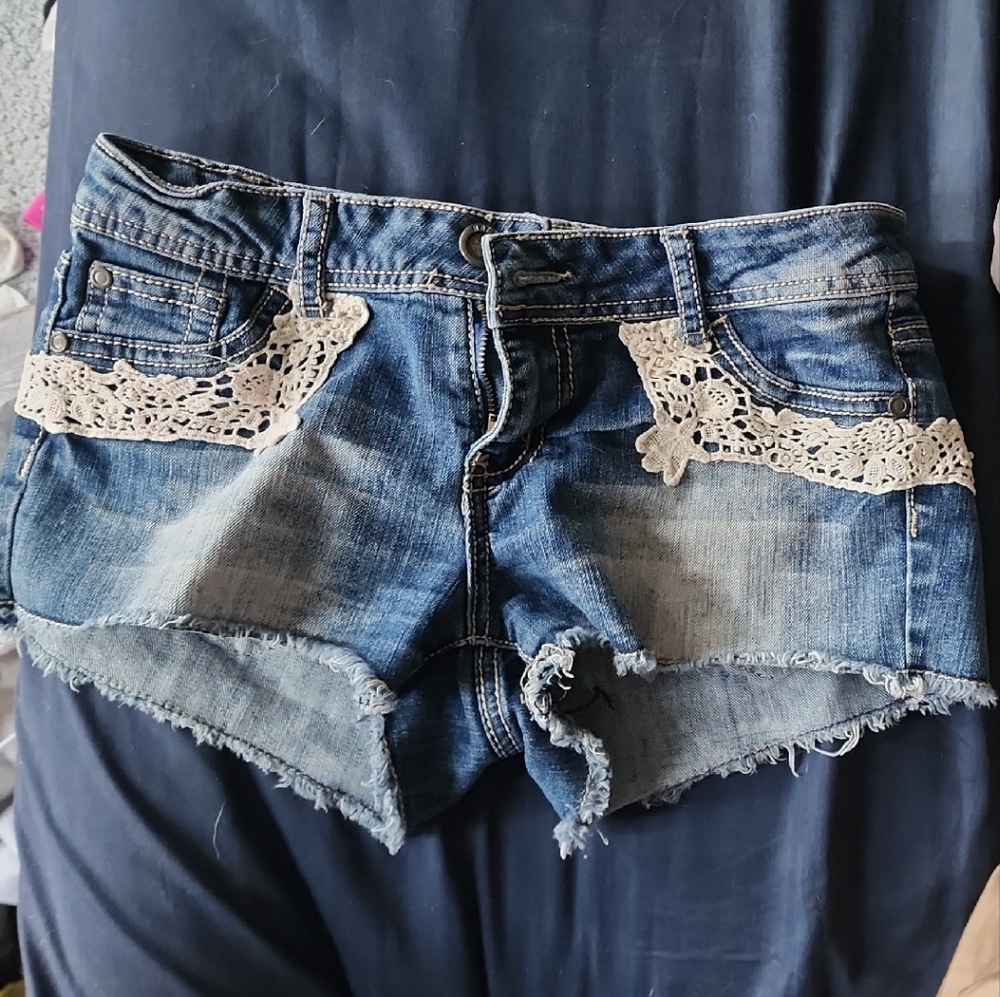 Hot Kiss Blue Distressed Denim with Frayed Hem